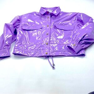 TCEC Purple Polyurethane Snap Front Puffy Sleeve Jacket Size Small